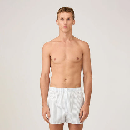 Sunspel Classic Boxer Short White / Blue / Green Archive Stripe - The Sporting Lodge