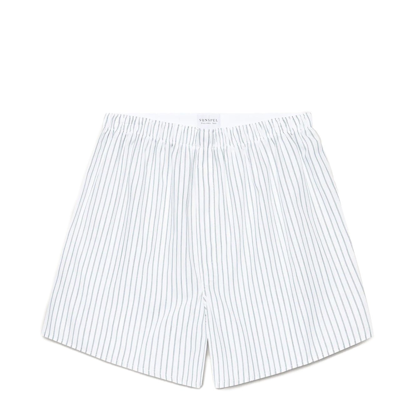 Sunspel Classic Boxer Short White / Blue / Green Archive Stripe - The Sporting Lodge