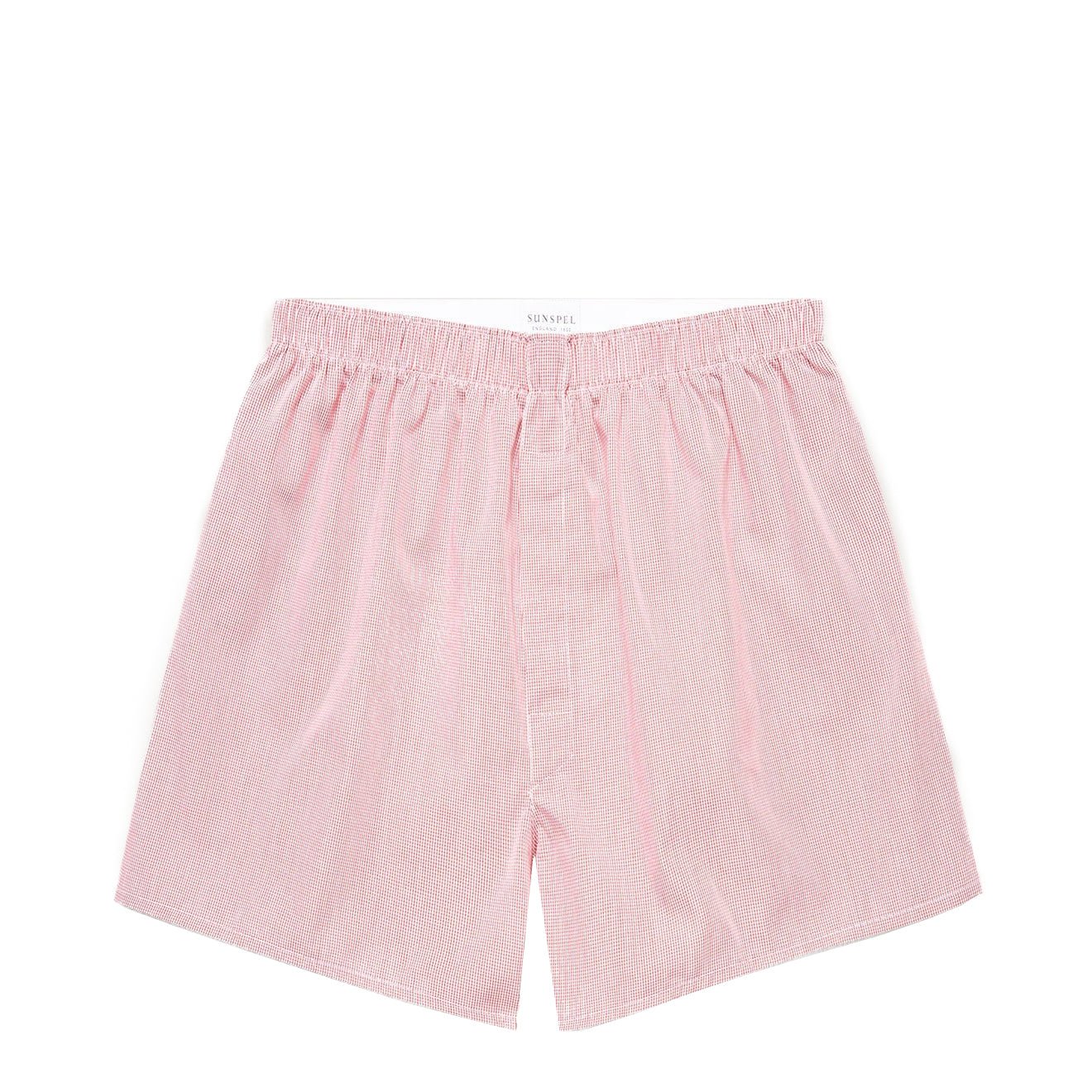 Sunspel Classic Boxer Short White / Red Micro Gingham