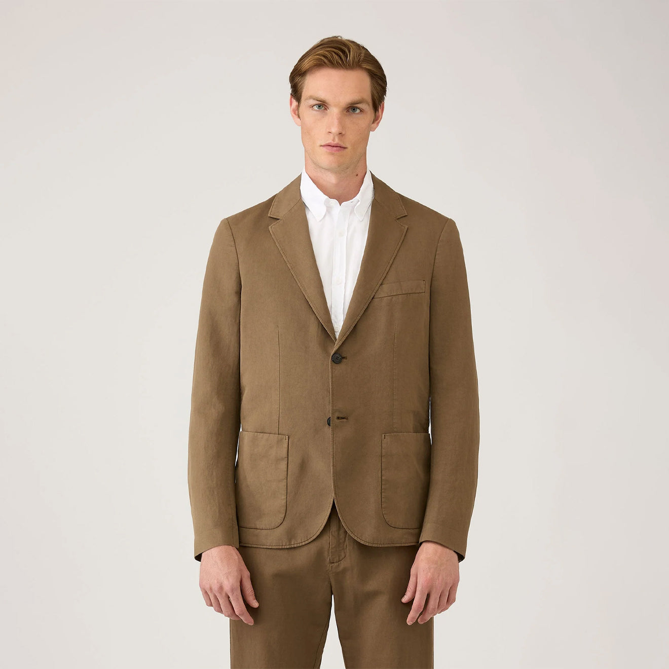 Sunspel Cotton Linen Blazer Dark Cedar