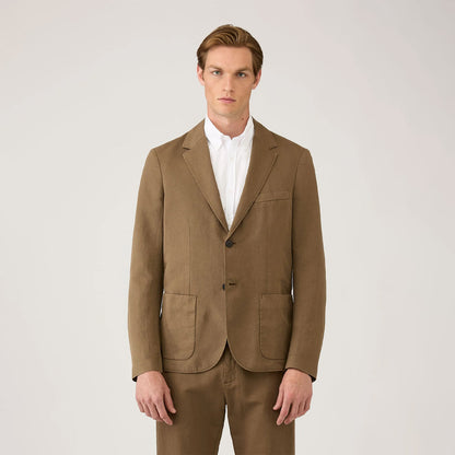 Sunspel Cotton Linen Blazer Dark Cedar
