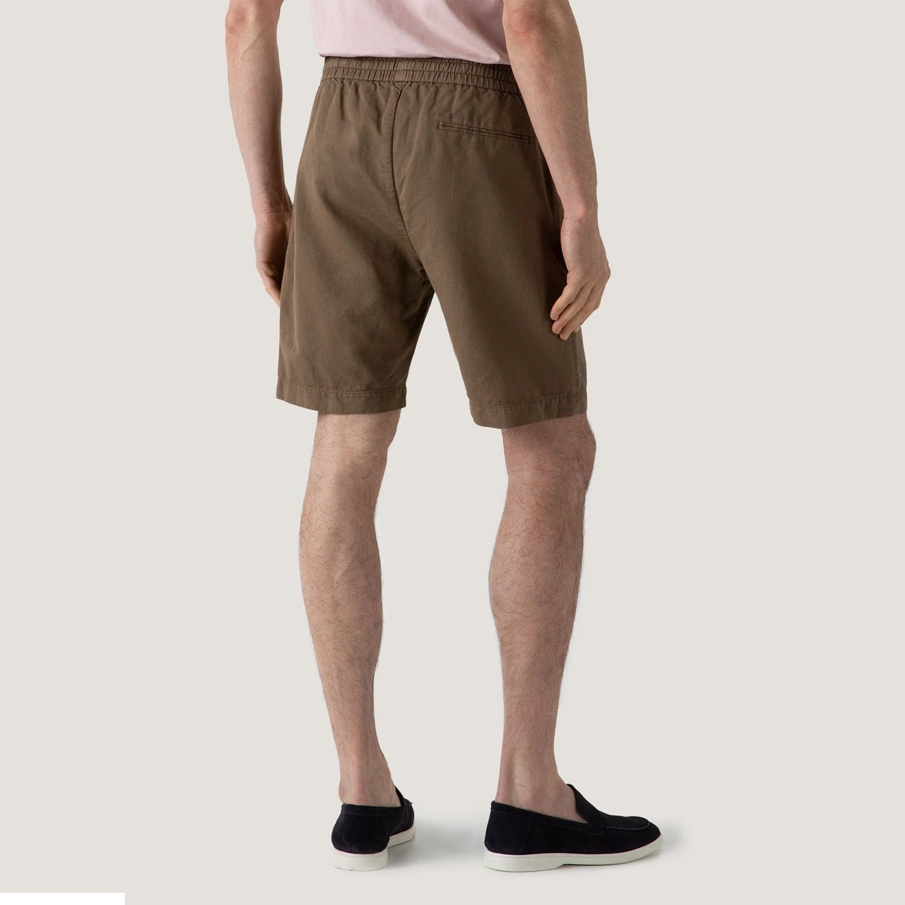 Sunspel Cotton Linen Drawstring Shorts Dark Tan - The Sporting Lodge