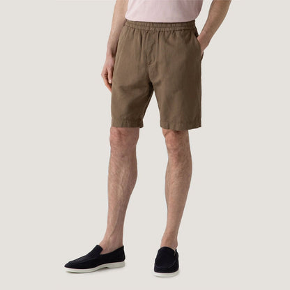 Sunspel Cotton Linen Drawstring Shorts Dark Tan - The Sporting Lodge