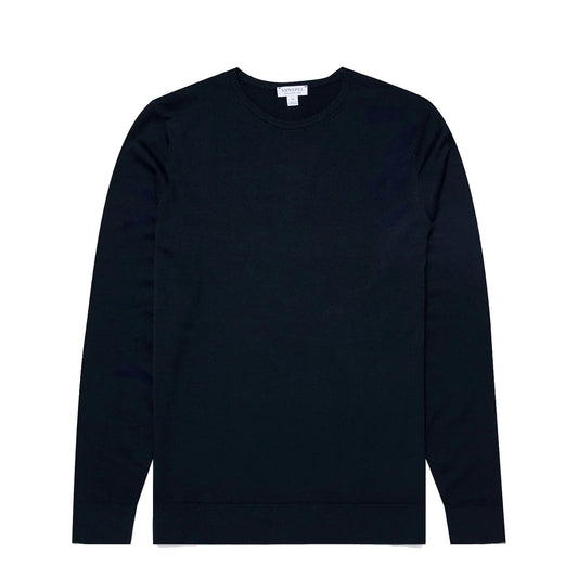 Sunspel Extra-Fine Merino Crew Neck Knit Light Navy