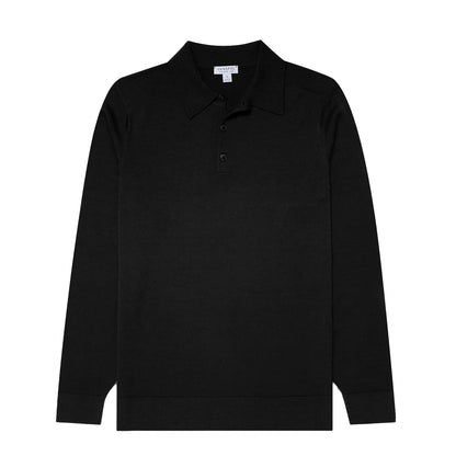 Sunspel Extra-Fine Merino Polo Shirt Black - The Sporting Lodge