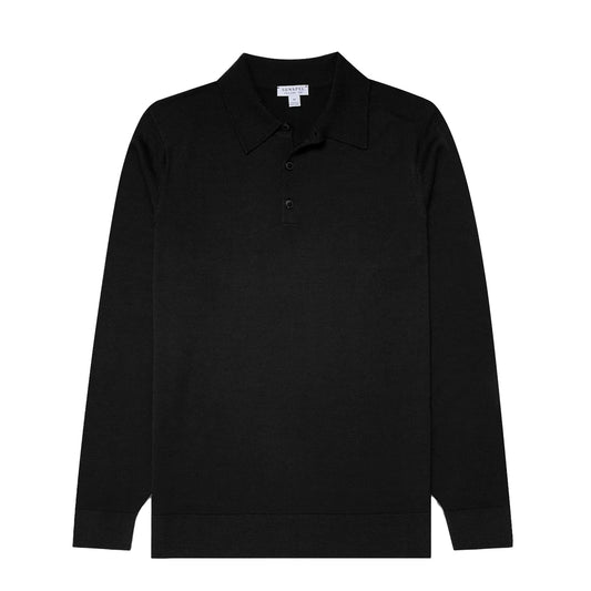 Sunspel Extra-Fine Merino Polo Shirt Black - The Sporting Lodge