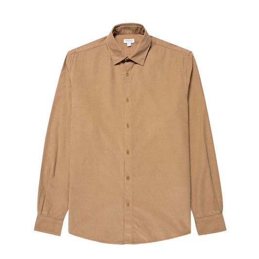Sunspel Fine Cord Shirt Dark Beige