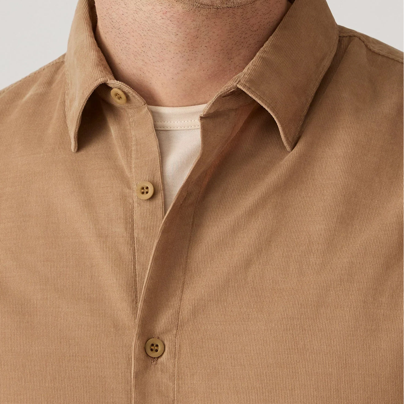 Sunspel Fine Cord Shirt Dark Beige
