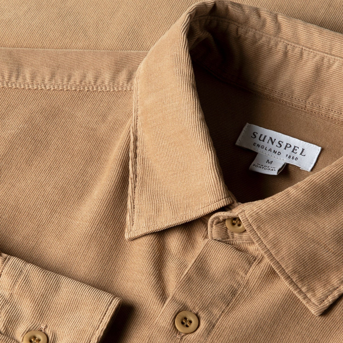 Sunspel Fine Cord Shirt Dark Beige