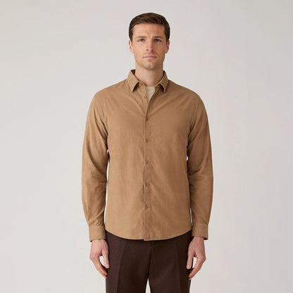 Sunspel Fine Cord Shirt Dark Beige