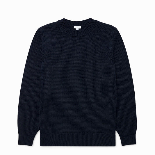 Sunspel Fisherman Mock Neck Jumper Navy