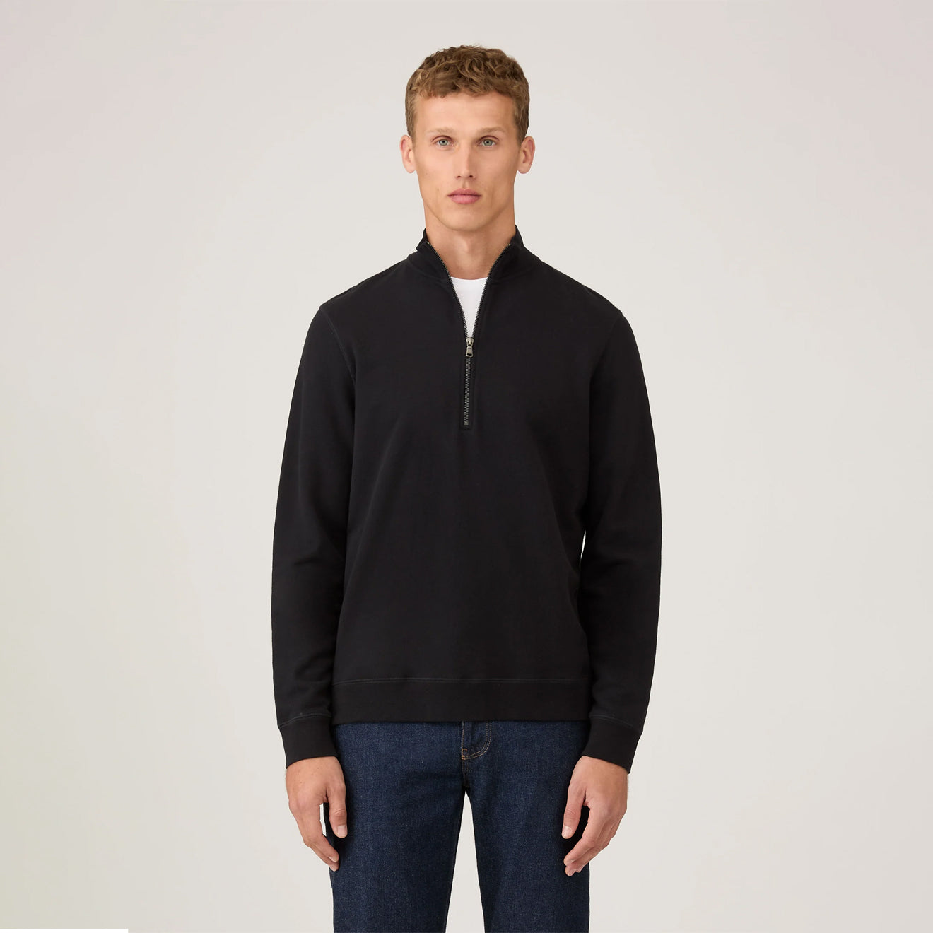 Sunspel Half Zip Sweatshirt Black