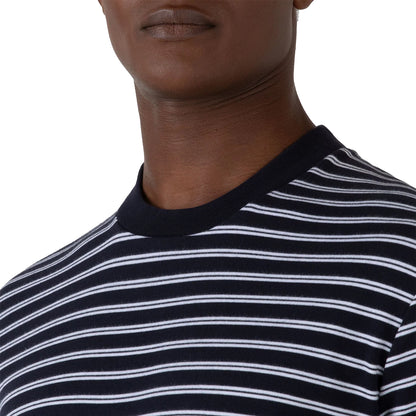Sunspel Heavy Weight Stripe S/S Crew Tee Navy / White - The Sporting Lodge