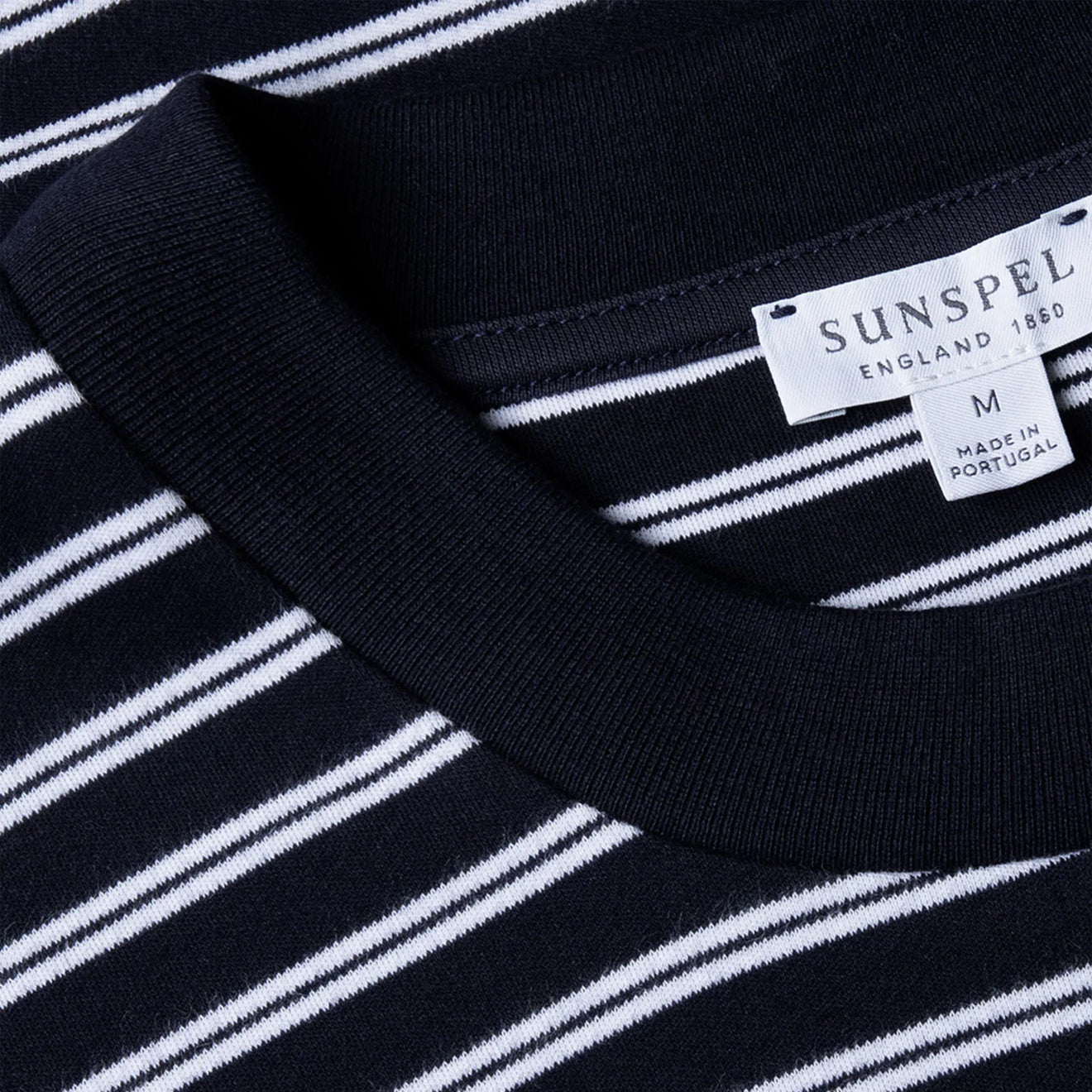 Sunspel Heavy Weight Stripe S/S Crew Tee Navy / White - The Sporting Lodge