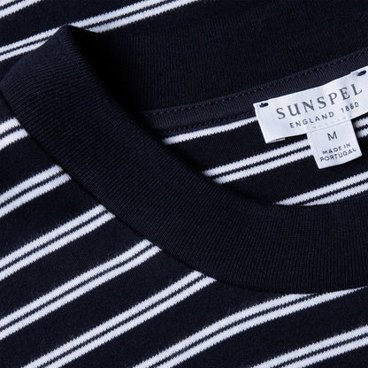 Sunspel Heavy Weight Stripe S/S Crew Tee Navy / White - The Sporting Lodge
