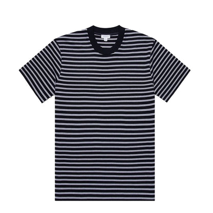 Sunspel Heavy Weight Stripe S/S Crew Tee Navy / White - The Sporting Lodge
