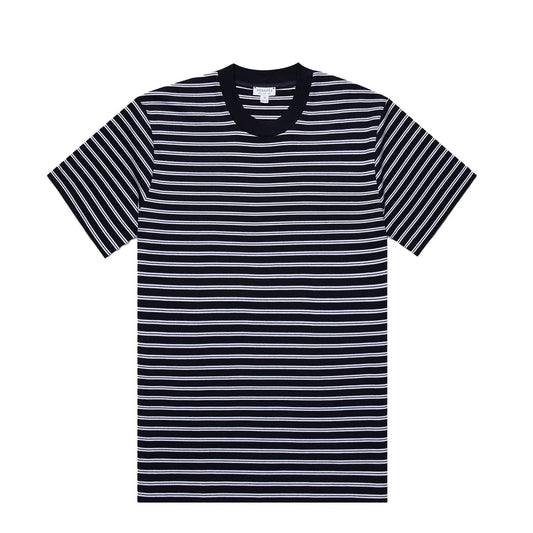 Sunspel Heavy Weight Stripe S/S Crew Tee Navy / White