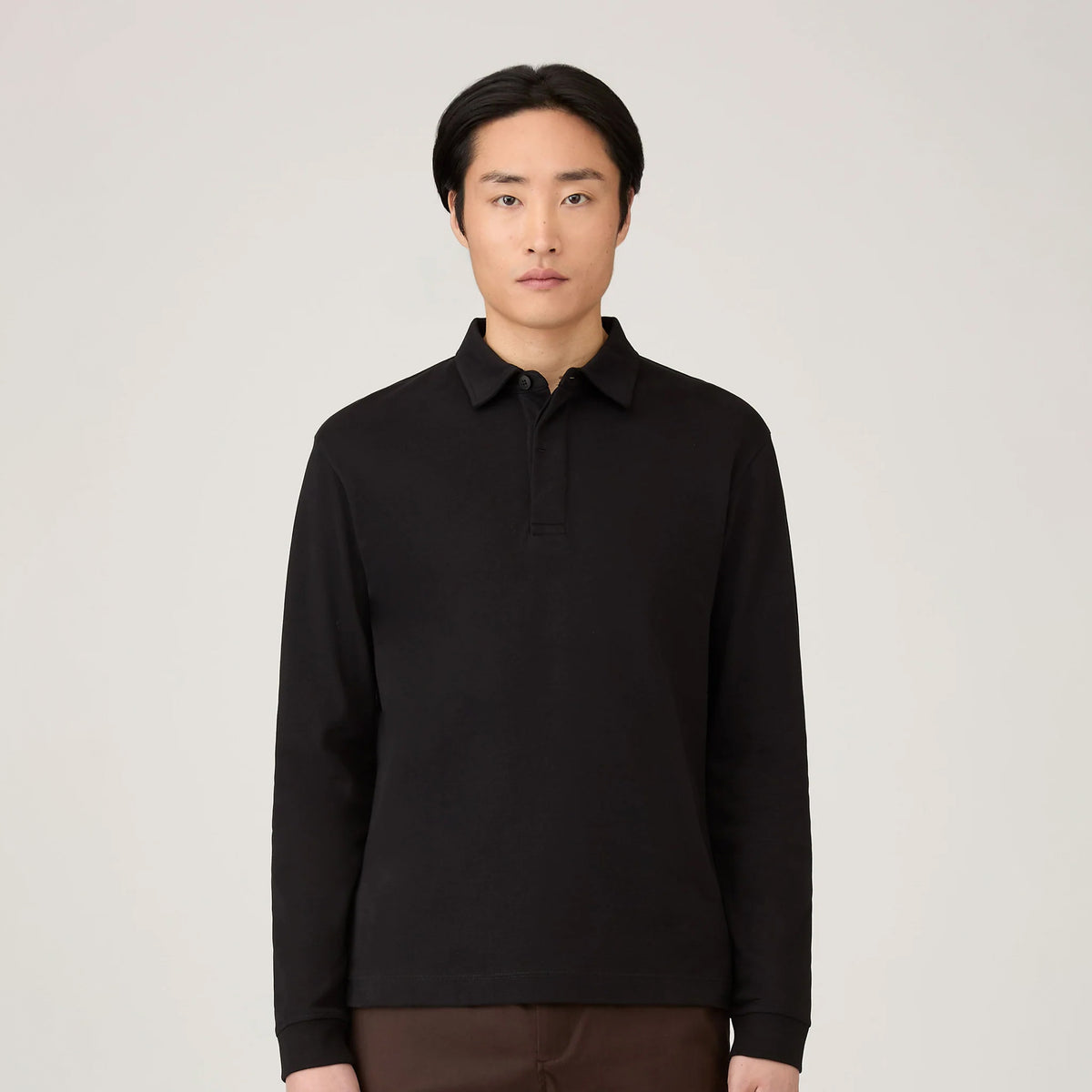 Sunspel Heavyweight L/S Rugby Polo Black