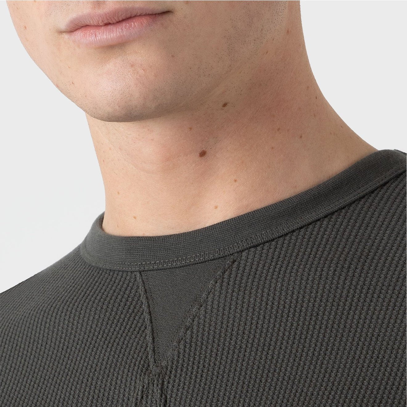 Sunspel L/S Waffle T-Shirt Drill Green - The Sporting Lodge