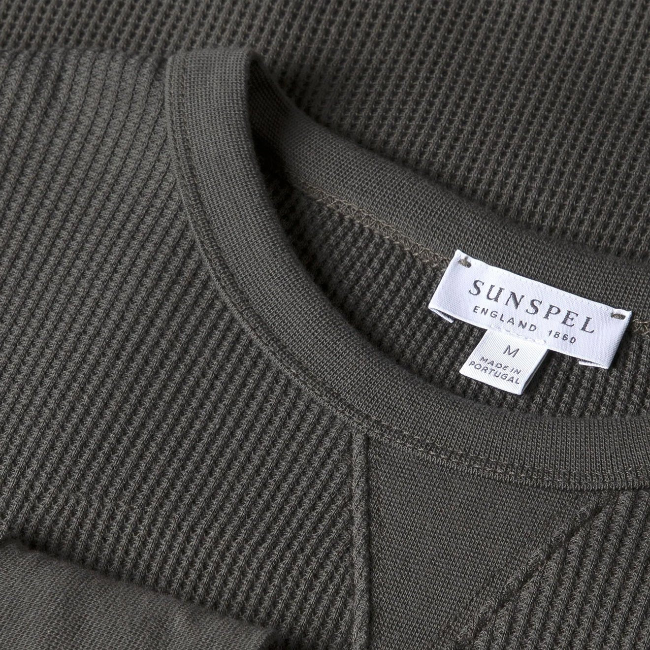 Sunspel L/S Waffle T-Shirt Drill Green - The Sporting Lodge