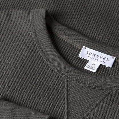 Sunspel L/S Waffle T-Shirt Drill Green - The Sporting Lodge