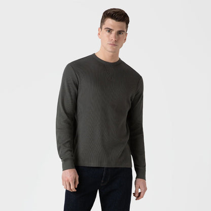 Sunspel L/S Waffle T-Shirt Drill Green - The Sporting Lodge