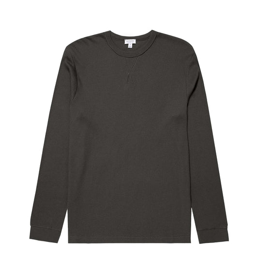 Sunspel L/S Waffle T-Shirt Drill Green - The Sporting Lodge
