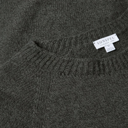 Sunspel Lambswool Crew Neck Dark Green Twist - The Sporting Lodge