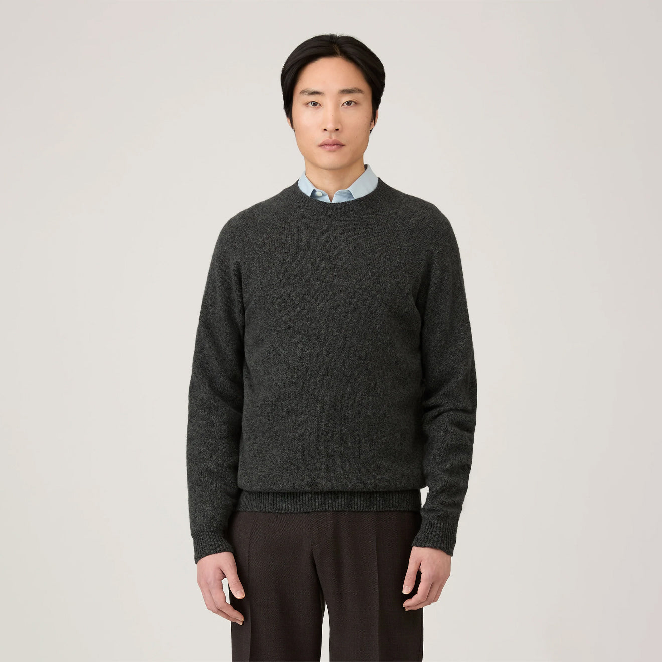 Sunspel Lambswool Crew Neck Dark Green Twist - The Sporting Lodge