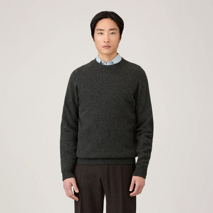 Sunspel Lambswool Crew Neck Dark Green Twist - The Sporting Lodge