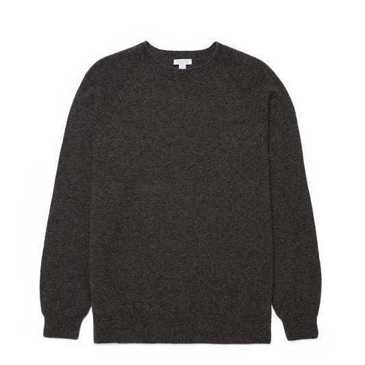 Sunspel Lambswool Crew Neck Dark Green Twist - The Sporting Lodge