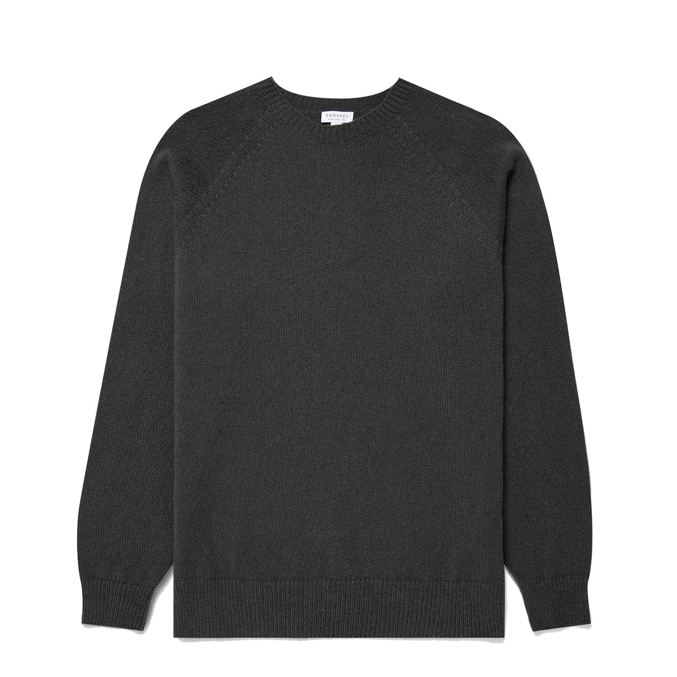 Sunspel Lambswool Crew Neck Drill Green - The Sporting Lodge