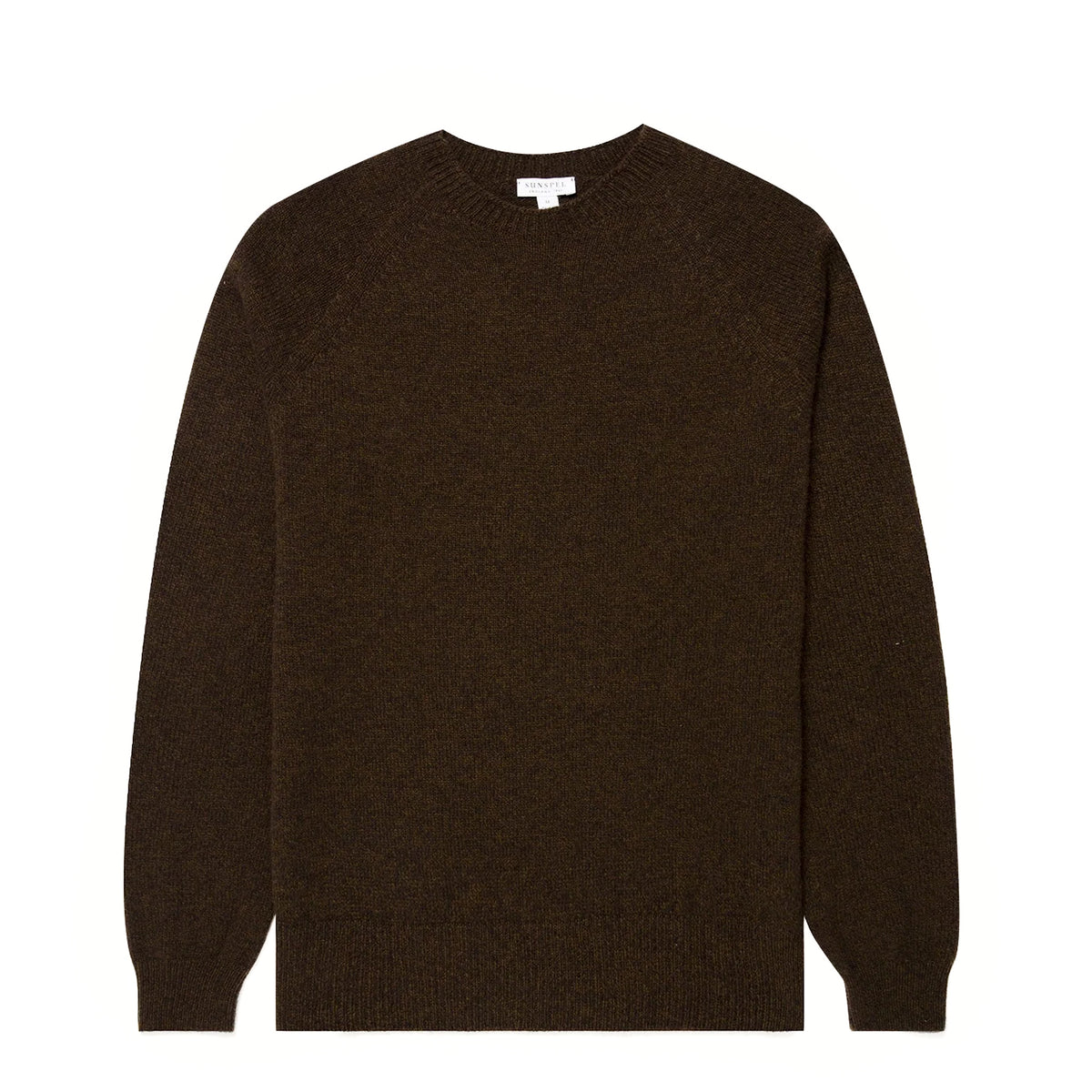 Sunspel Lambswool Crew Neck Jumper Loden Green Twist
