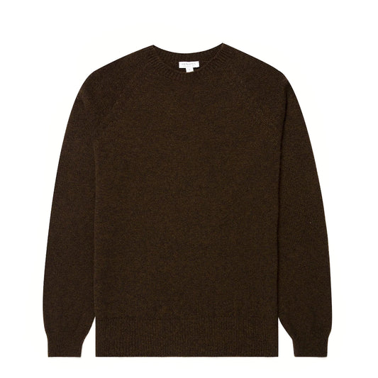 Sunspel Lambswool Crew Neck Jumper Loden Green Twist