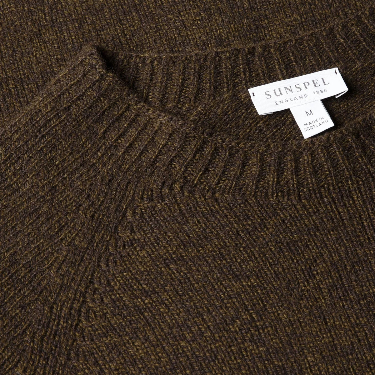 Sunspel Lambswool Crew Neck Jumper Loden Green Twist