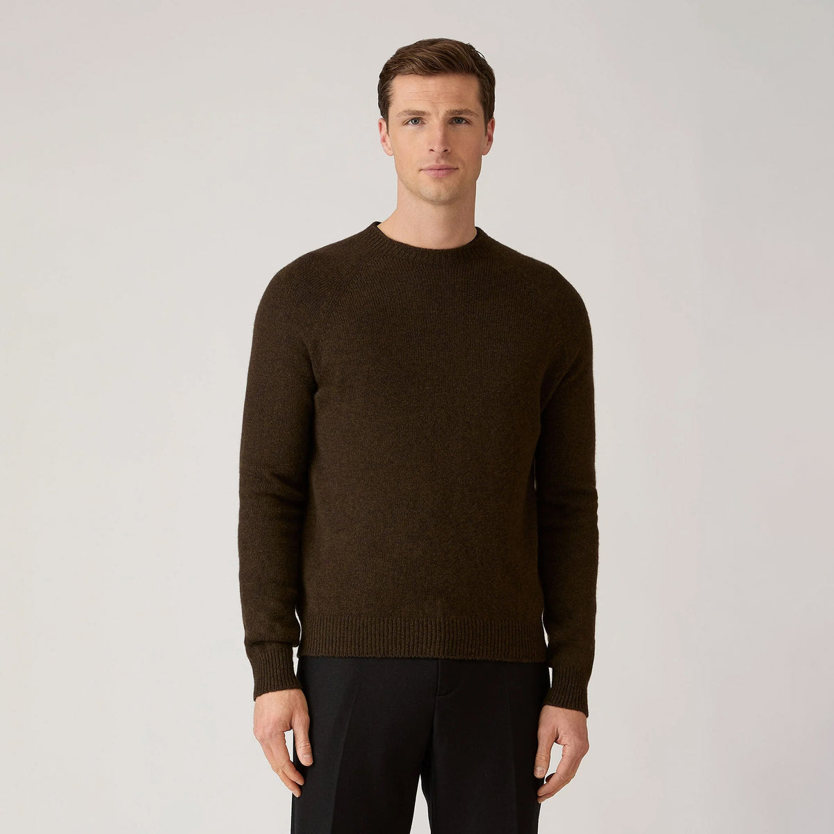 Sunspel Lambswool Crew Neck Jumper Loden Green Twist