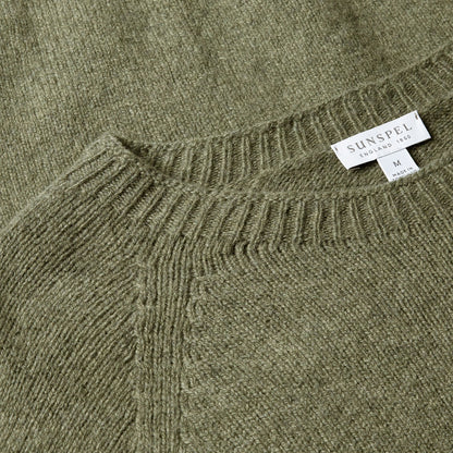 Sunspel Lambswool Crew Neck Sea Moss - The Sporting Lodge