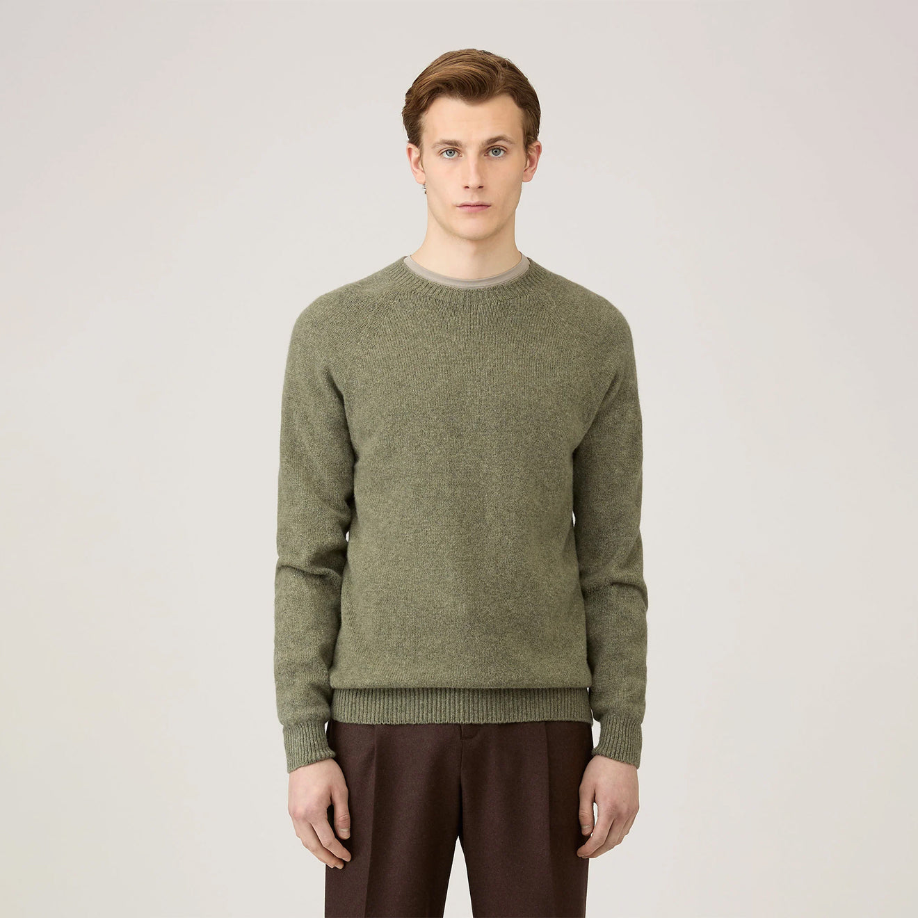 Sunspel Lambswool Crew Neck Sea Moss - The Sporting Lodge