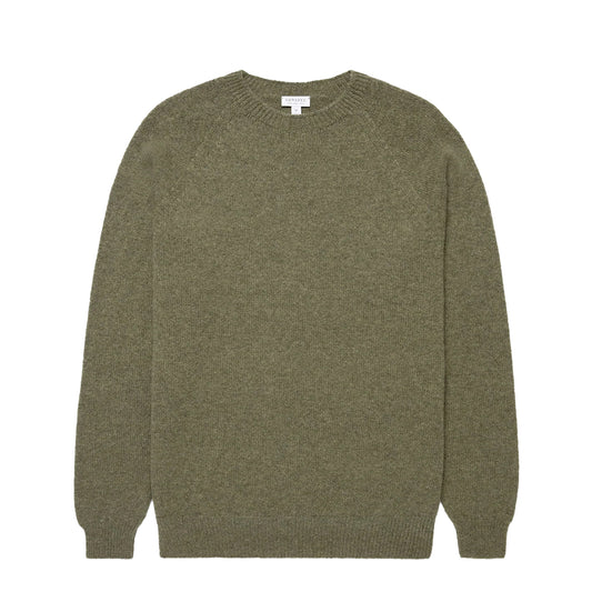 Sunspel Lambswool Crew Neck Sea Moss - The Sporting Lodge