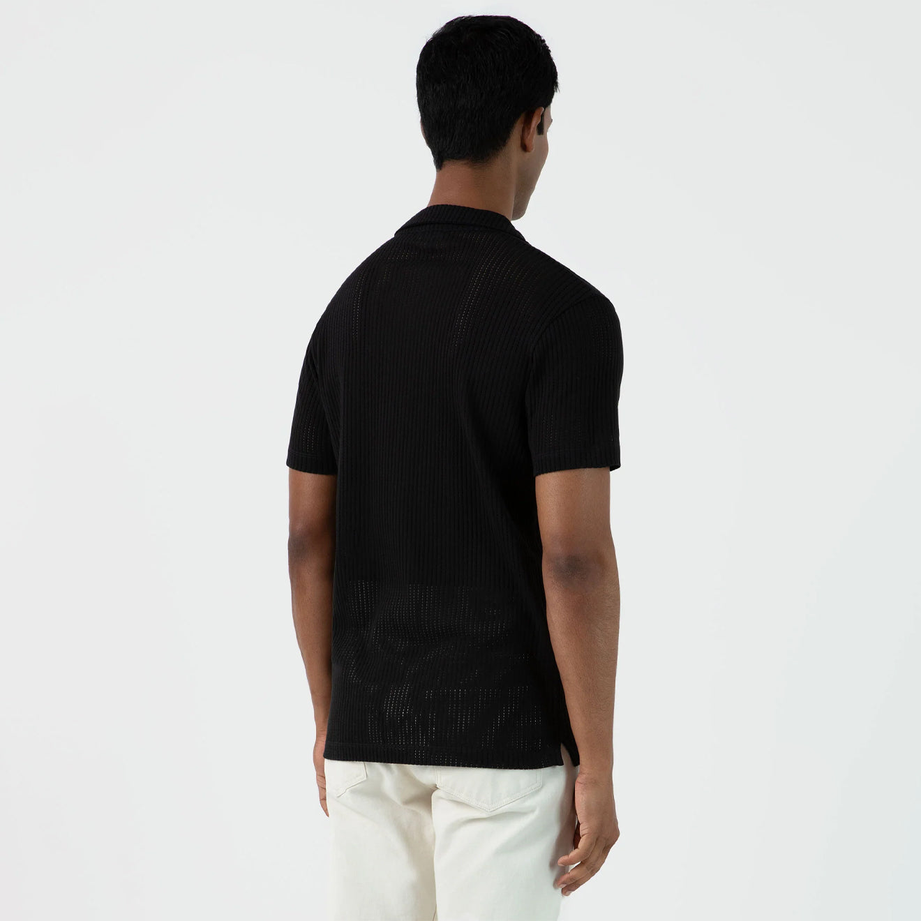 Sunspel Linear Mesh Polo Shirt Black - The Sporting Lodge