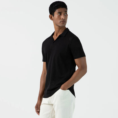 Sunspel Linear Mesh Polo Shirt Black - The Sporting Lodge