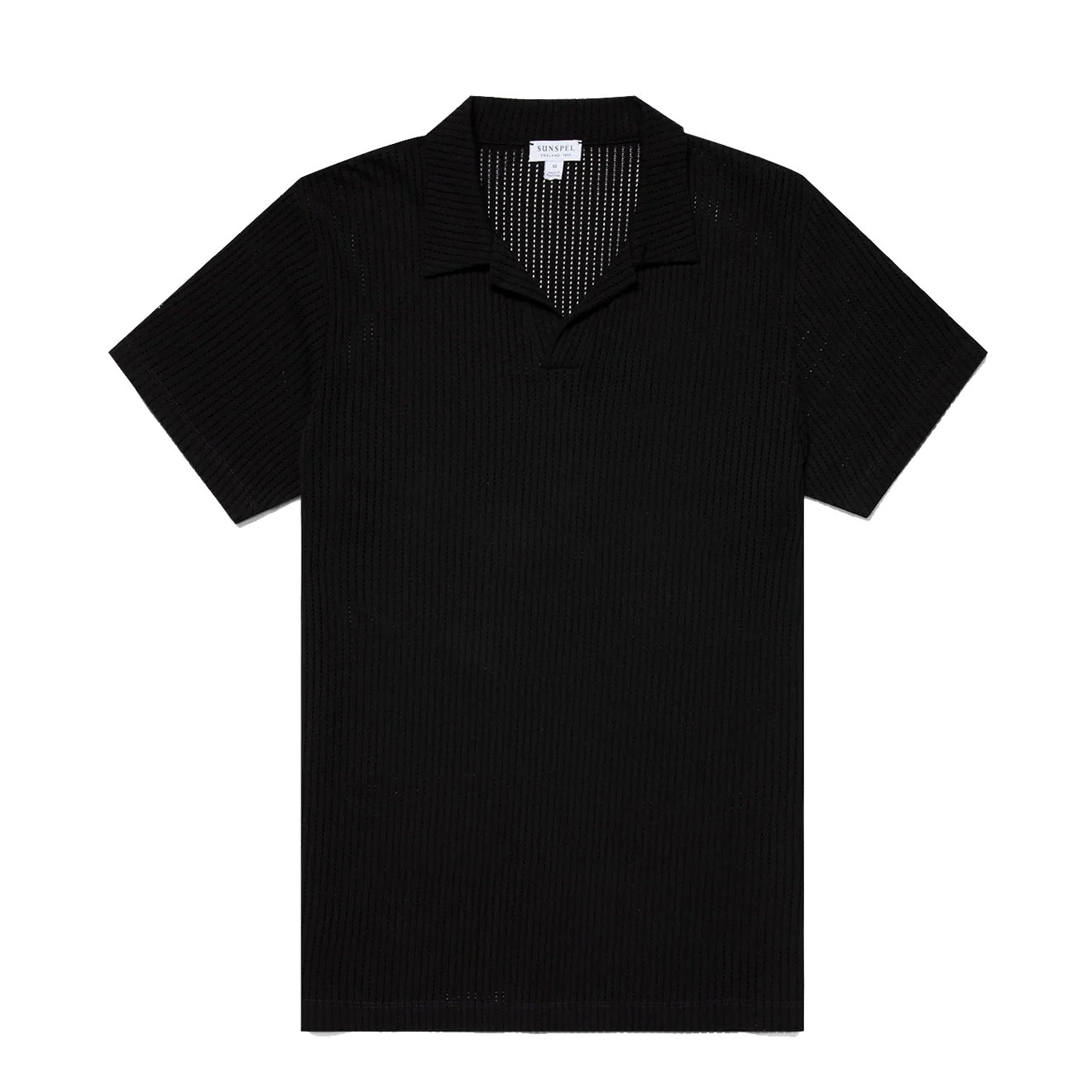 Sunspel Linear Mesh Polo Shirt Black - The Sporting Lodge