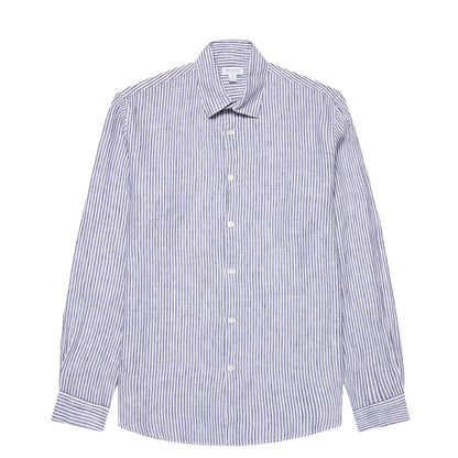 Sunspel Linen LS Shirt Vintage Linen Blue Stripe - The Sporting Lodge