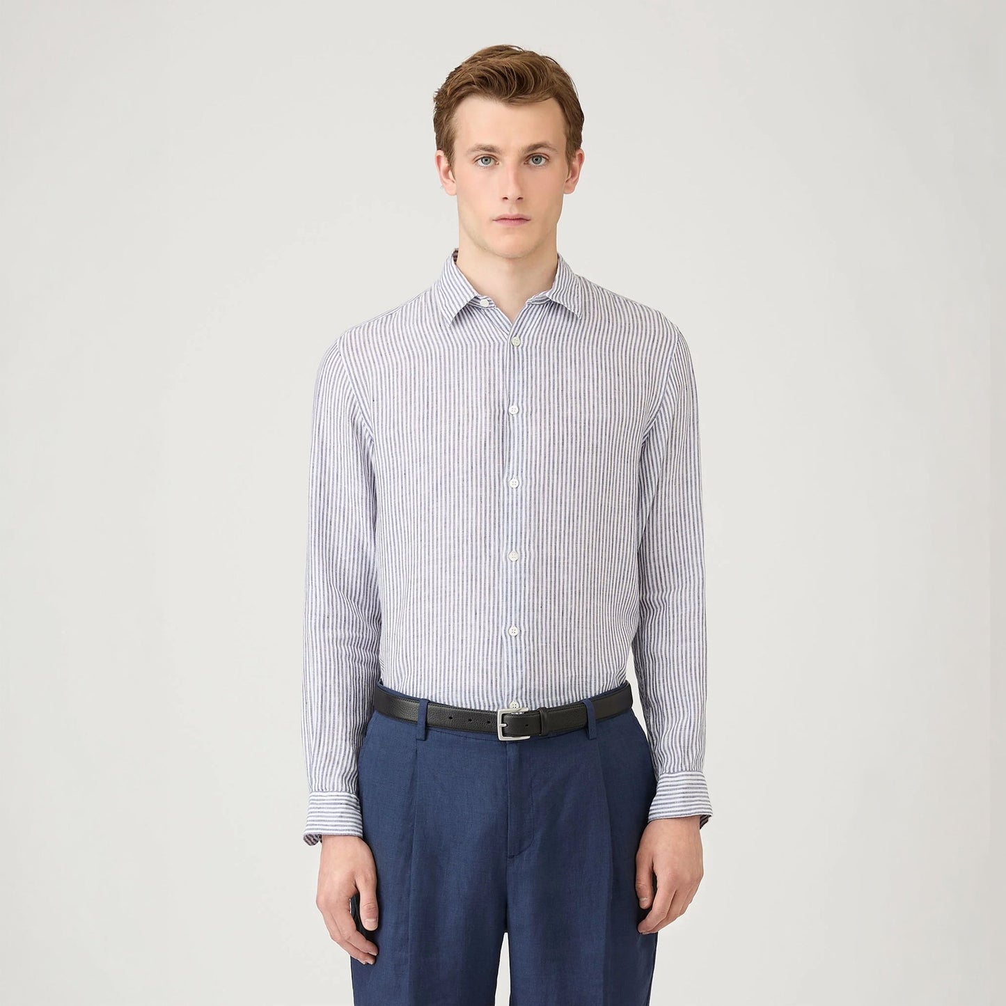 Sunspel Linen LS Shirt Vintage Linen Blue Stripe - The Sporting Lodge