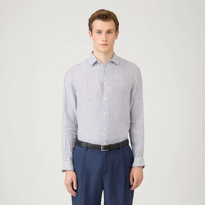 Sunspel Linen LS Shirt Vintage Linen Blue Stripe - The Sporting Lodge