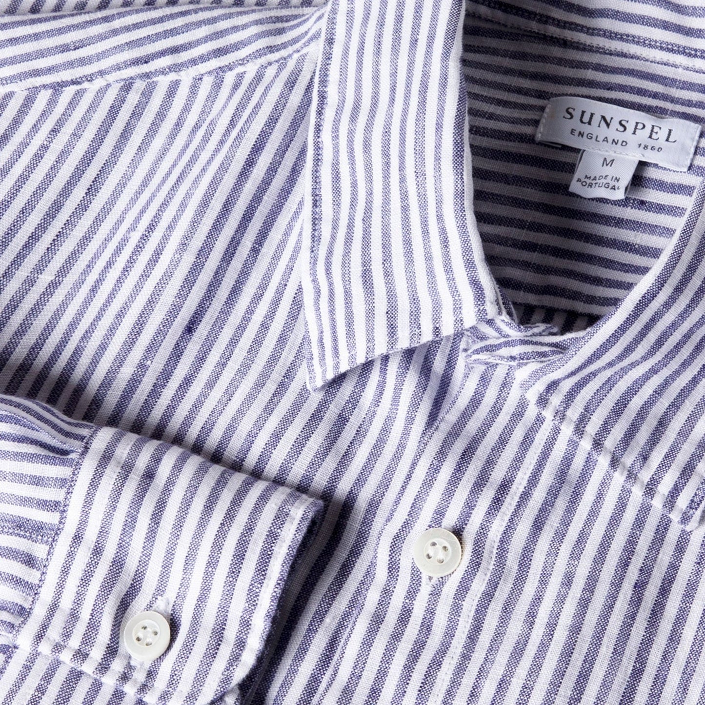 Sunspel Linen LS Shirt Vintage Linen Blue Stripe - The Sporting Lodge