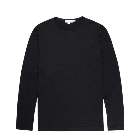 Sunspel Long Sleeve Crew Neck T-Shirt Black - The Sporting Lodge