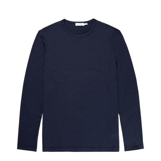Sunspel Long Sleeve Crew Neck T-Shirt Navy - The Sporting Lodge