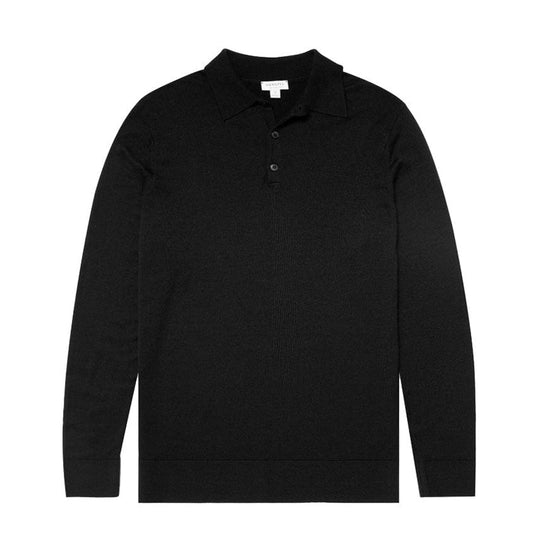 Sunspel Long Sleeve Polo Black - The Sporting Lodge