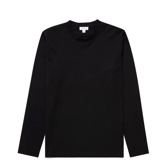 Sunspel Long Sleeve Riviera Midweight T-Shirt Black - The Sporting Lodge